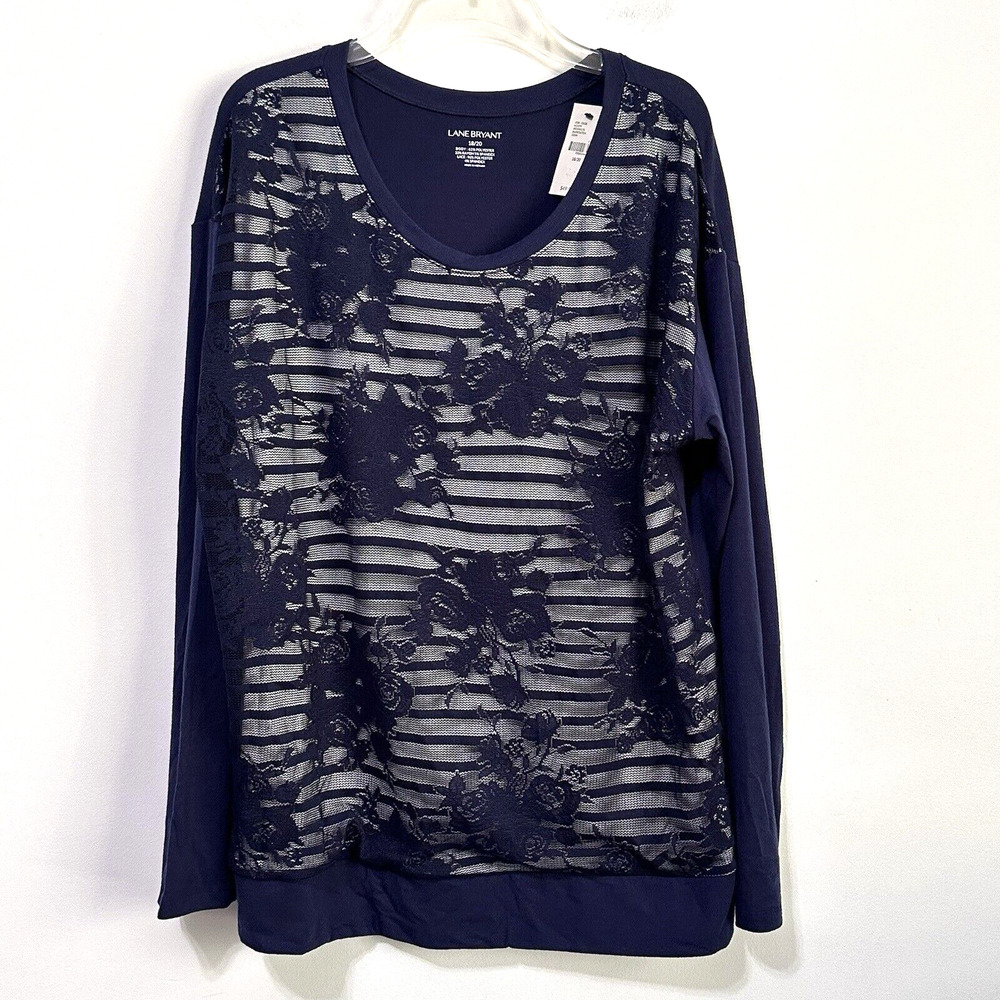 Lane Bryant Sweatshirt Top 18/20 Plus Navy Lace Overlay Long Sleeve Pullover NEW